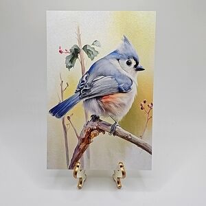 4x6 Tufted Titmouse on a Limb Watercolor‎ Oil Painting Print